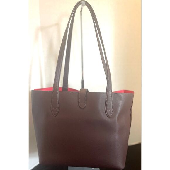 Kate Spade Raspberry Chocolate Leather Small Tote Shoulder Bag Turnlock Closure - Picture 3 of 15